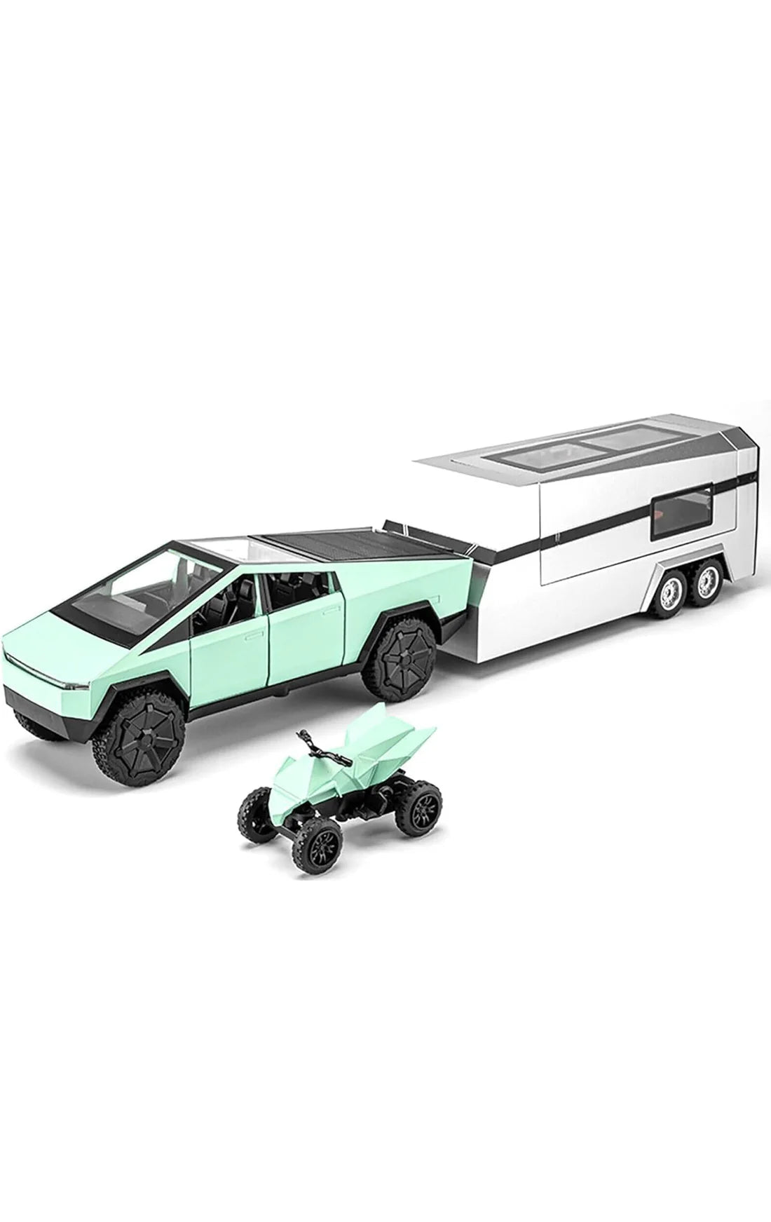 Metal body Tesla Cybertruck with Pickup Trailer Alloy Car Model