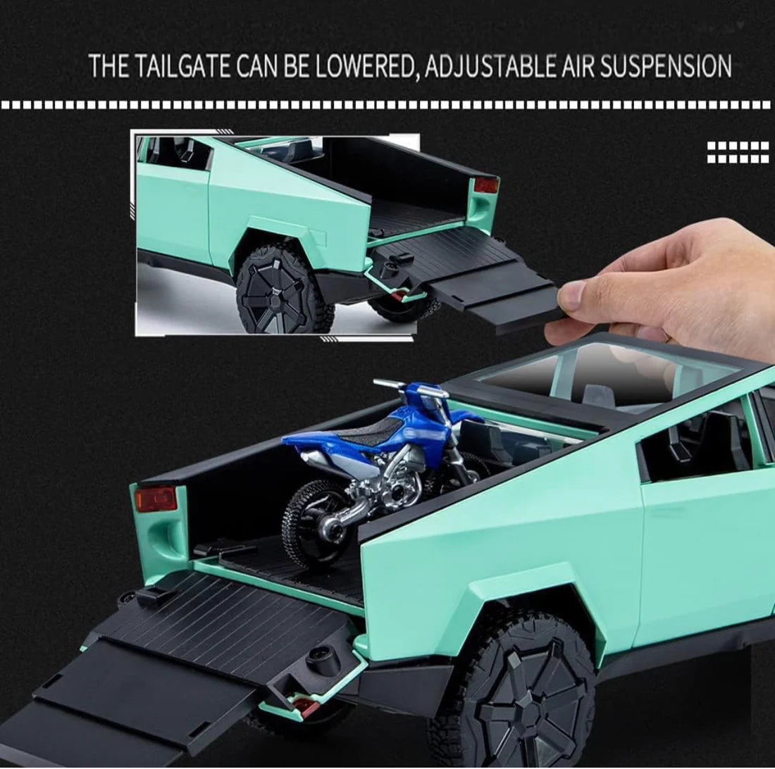 Metal body Tesla Cybertruck with Pickup Trailer Alloy Car Model
