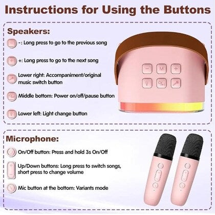 K12 Mini Karaoke Speaker with 2 Wireless Microphone