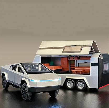 Metal body Tesla Cybertruck with Pickup Trailer Alloy Car Model